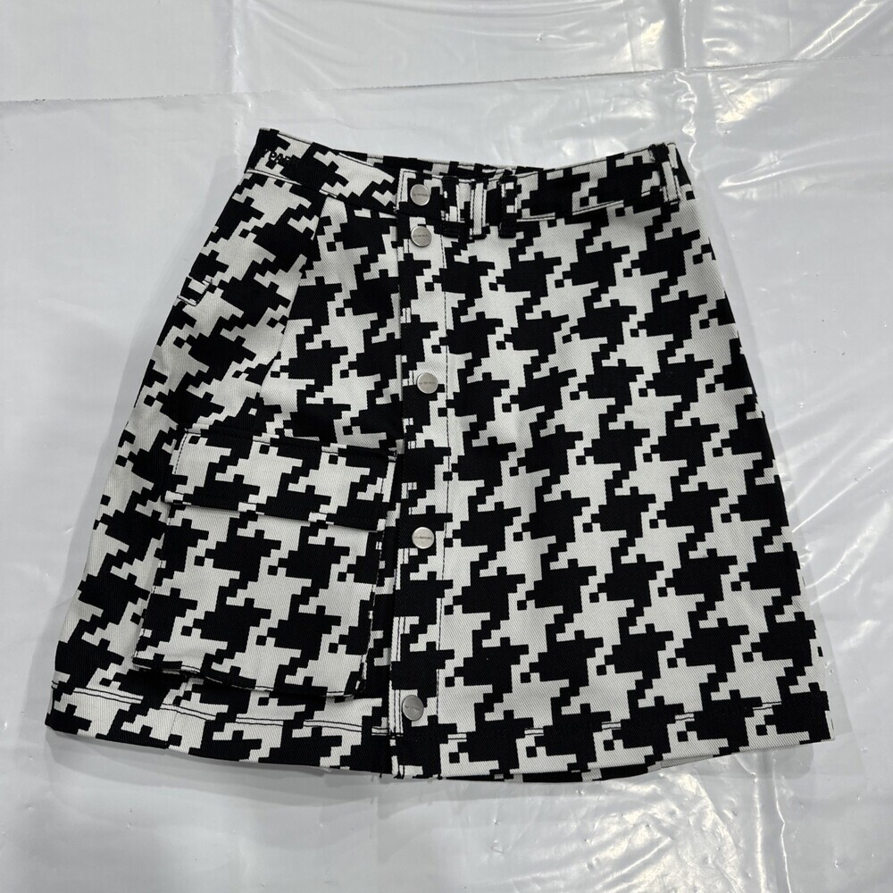Adidas x Ivy Park Monogram Skirt Womens XS White Houndstooth Snap Button CEB256
